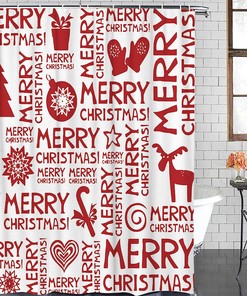 Christmas Tree Deer Moose Pattern Shower Curtain for Festive Bathroom Decor
