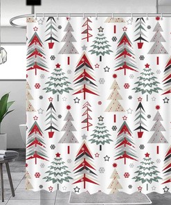 Christmas Tree Snowflake Pattern Shower Curtain for Bathroom Decor - Washable Durable Fabric Curtainmas in White