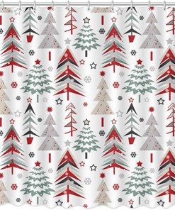 Christmas Tree Snowflake Pattern Shower Curtain for Bathroom Decor - Washable Durable Fabric Curtainmas in White