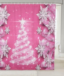Christmas Tree Snowflake Pink Shower Curtain For Girls Bathroom Decor 