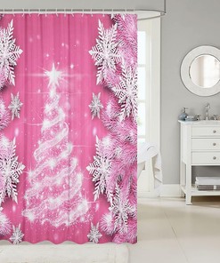 Christmas Tree Snowflake Pink Shower Curtain For Girls Bathroom Decor