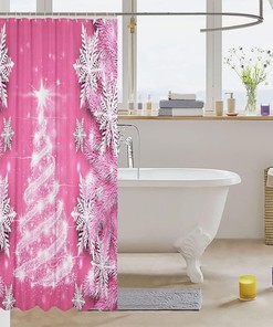 Christmas Tree Snowflake Pink Shower Curtain For Girls Bathroom Decor