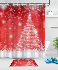 Christmas Tree Snowflakes Abstract Red Shower Curtain - Winter Decoration