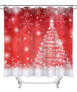Christmas Tree Snowflakes Abstract Red Shower Curtain - Winter Decoration