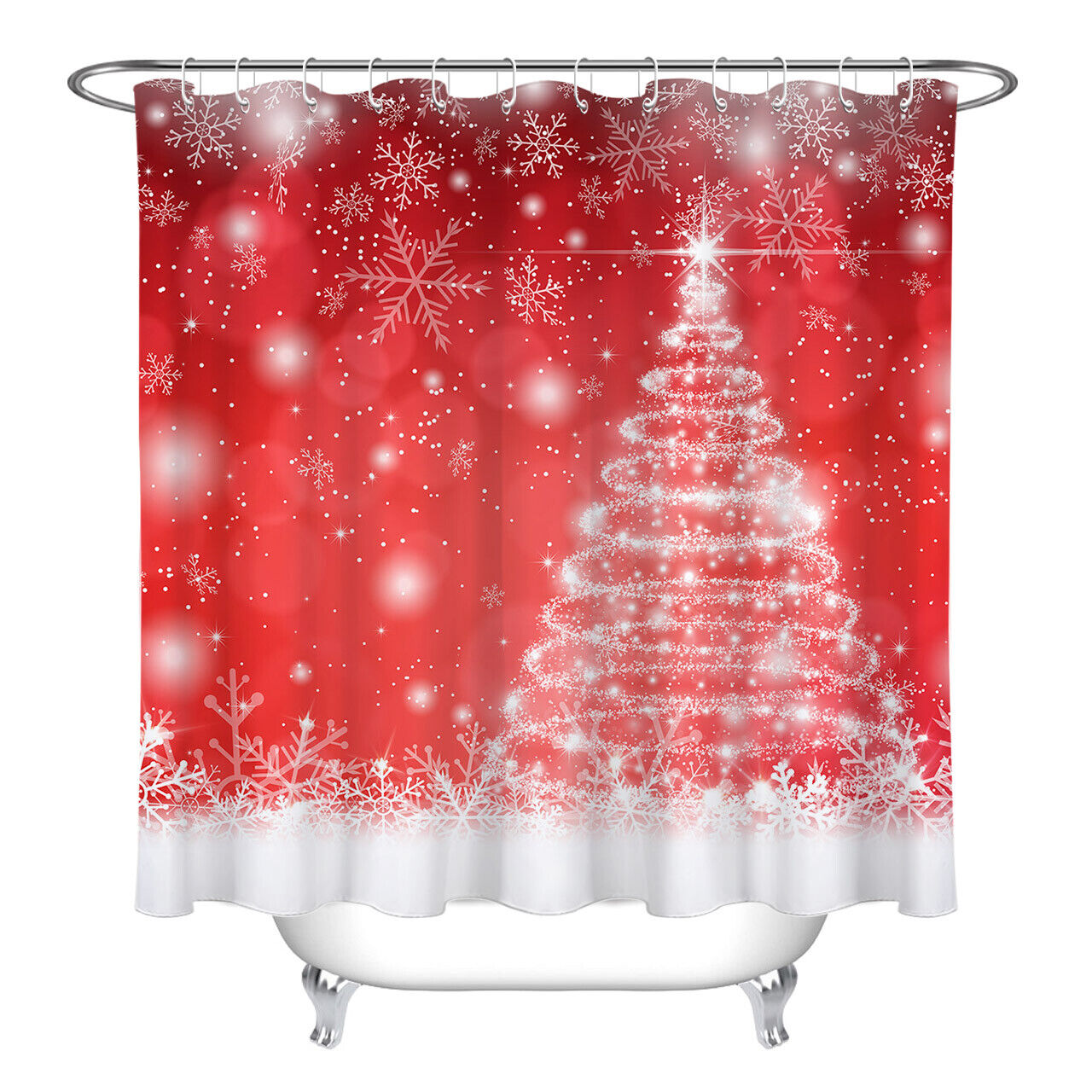 Christmas Tree Snowflakes Abstract Red Shower Curtain - Winter Decoration