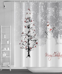 Christmas Tree Winter Snow Shower Curtain for Holiday Home Decor