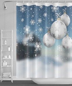 Christmas Tree Winter Snow Shower Curtain for Holiday Home Decor