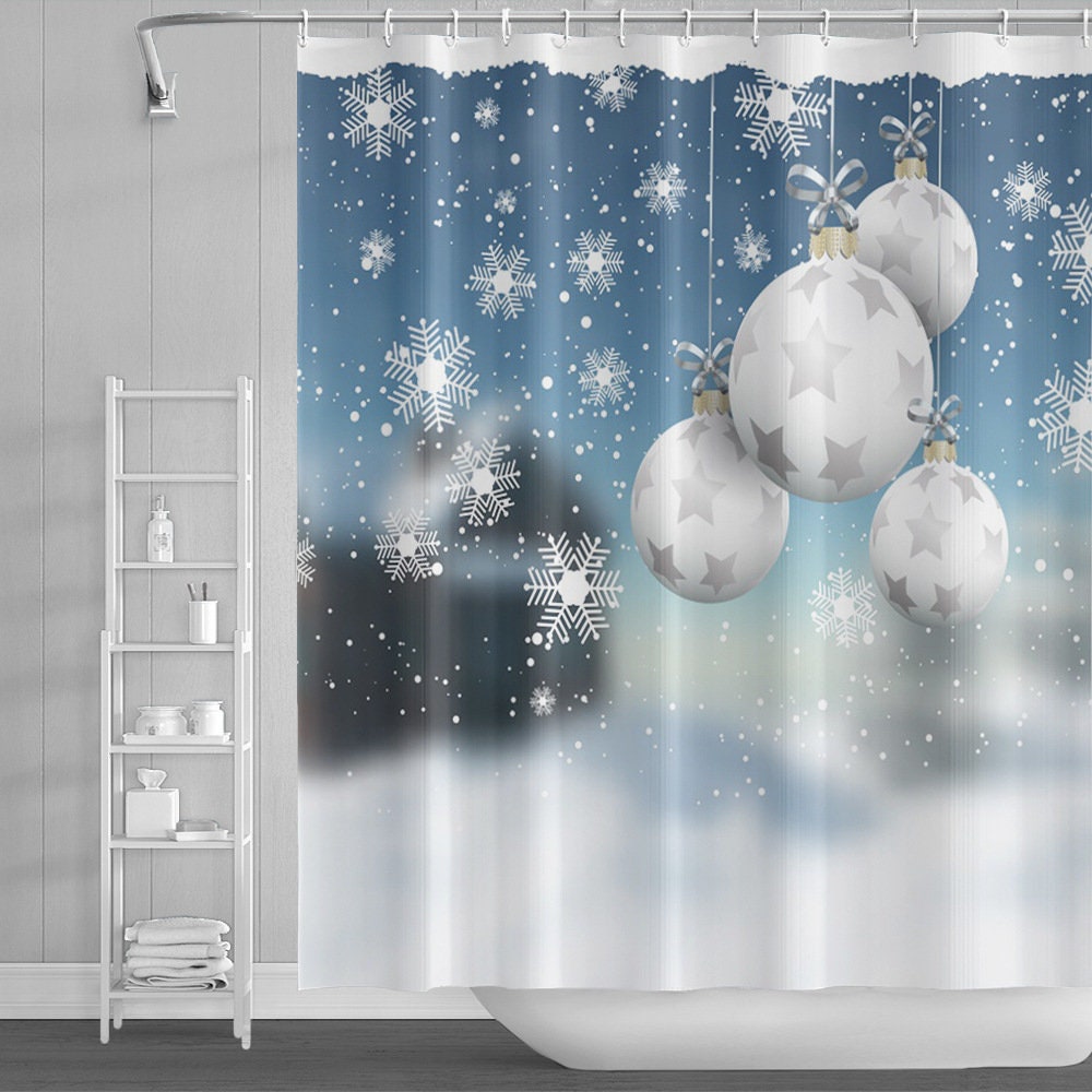 Christmas Tree Winter Snow Shower Curtain for Holiday Home Decor