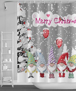 Christmas Tree Winter Snow Shower Curtain for Holiday Home Decor