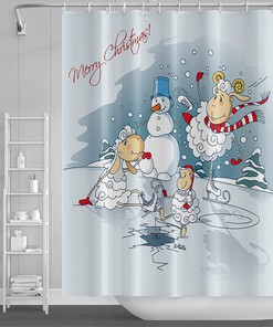 Christmas Tree Winter Snow Shower Curtain for Holiday Home Decor