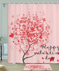 Christmas Tree with Red Hearts Shower Curtain for the Holidays