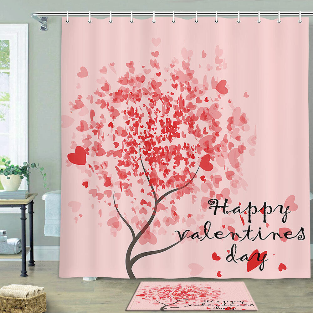 Christmas Tree with Red Hearts Shower Curtain for the Holidays