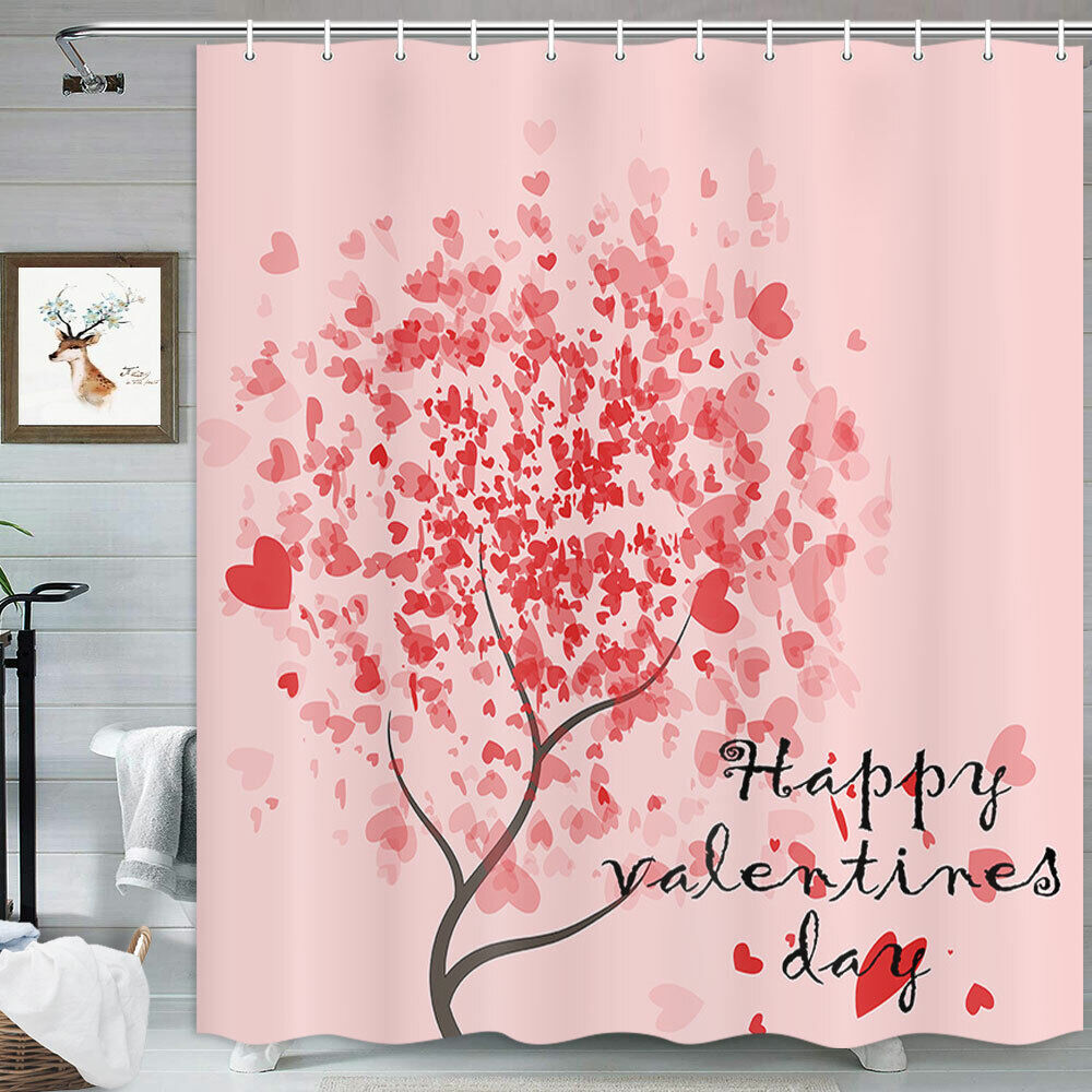 Christmas Tree with Red Hearts Shower Curtain for the Holidays