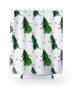 Christmas Trees And Snowflakes Shower Curtain For Festive Bathroom Decor