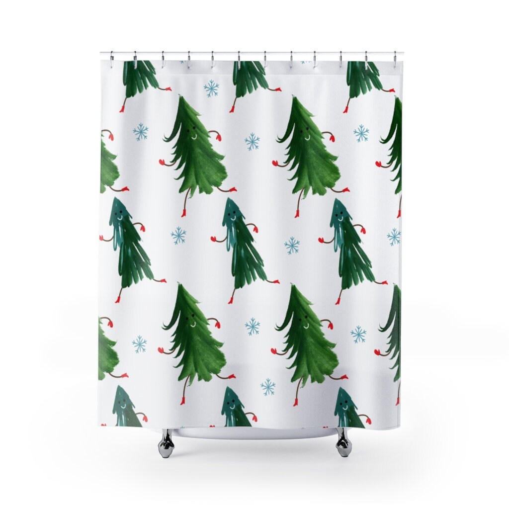 Christmas Trees And Snowflakes Shower Curtain For Festive Bathroom Decor