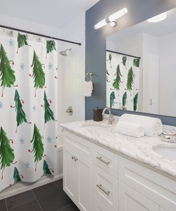 Christmas Trees And Snowflakes Shower Curtain For Festive Bathroom Decor