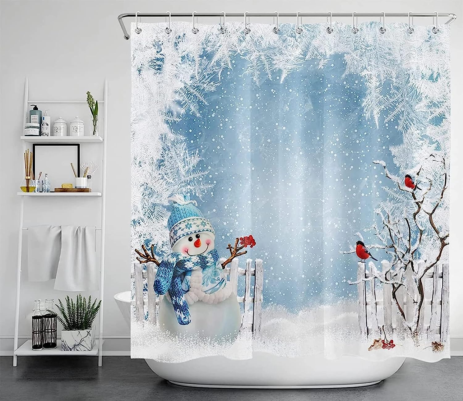 Christmas Trees And Snowflakes Waterproof Shower Curtain - Festive Bathroom Decoration