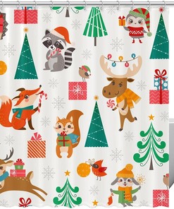 Christmas Trees Snowflakes Forest Fabric Shower Curtain for Bathroom Decor