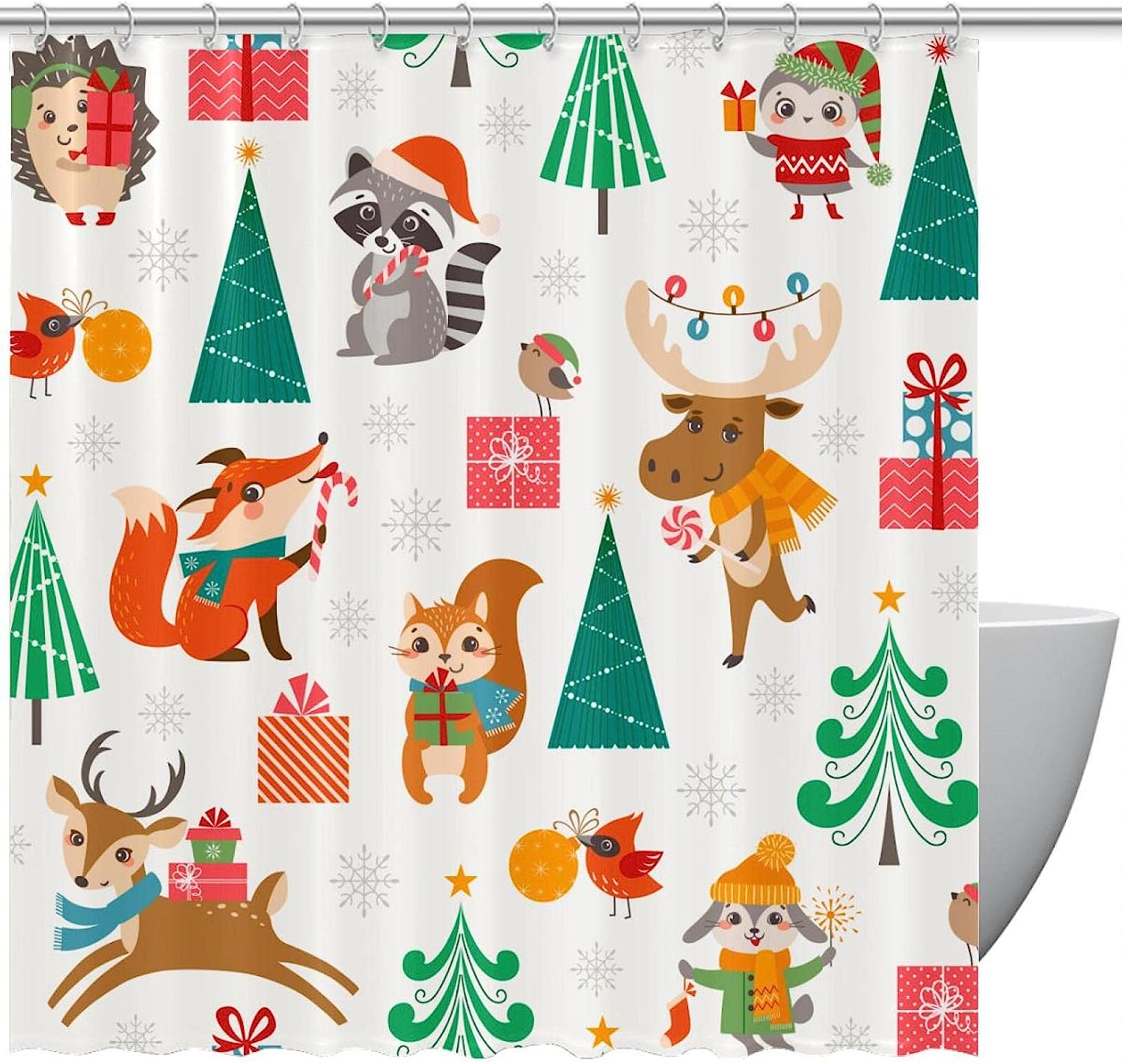 Christmas Trees Snowflakes Forest Fabric Shower Curtain for Bathroom Decor