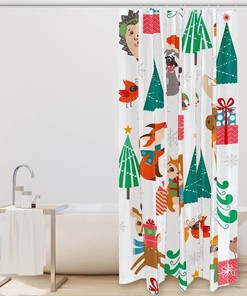 Christmas Trees Snowflakes Forest Fabric Shower Curtain for Bathroom Decor