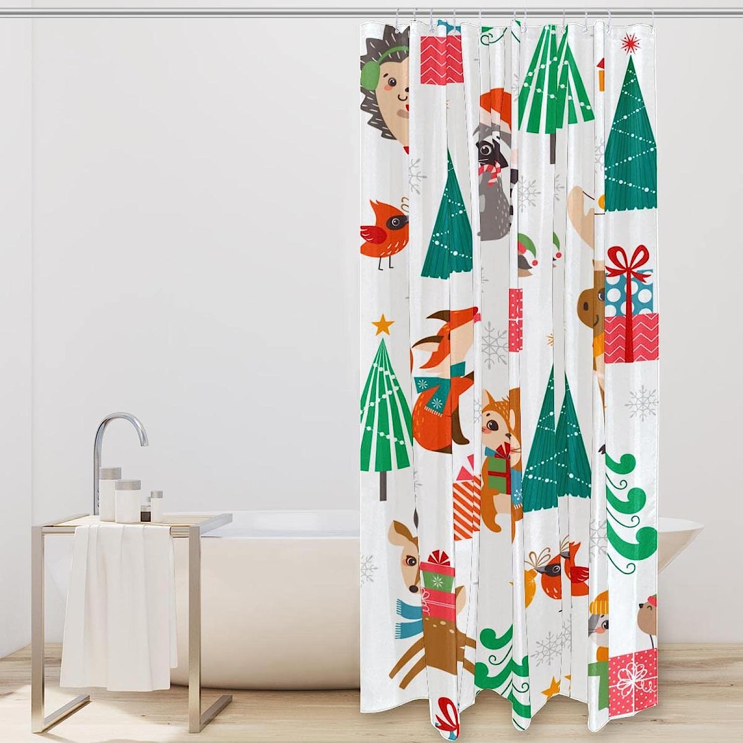 Christmas Trees Snowflakes Forest Fabric Shower Curtain for Bathroom Decor