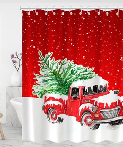 Christmas Truck Waterproof Shower Curtain - Graduation or Father's Day Gift