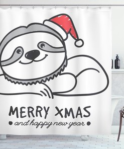 Christmas-themed Sloth Shower Curtain, Fun and Festive Bathroom Decor