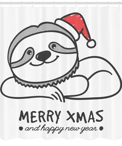 Christmas-themed Sloth Shower Curtain, Fun and Festive Bathroom Decor