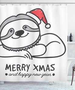 Christmas-themed Sloth Shower Curtain, Fun and Festive Bathroom Decor