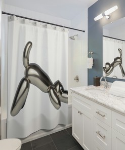 Chrome Balloon Dog Shower Curtain For A Modern And Playful Bathroom