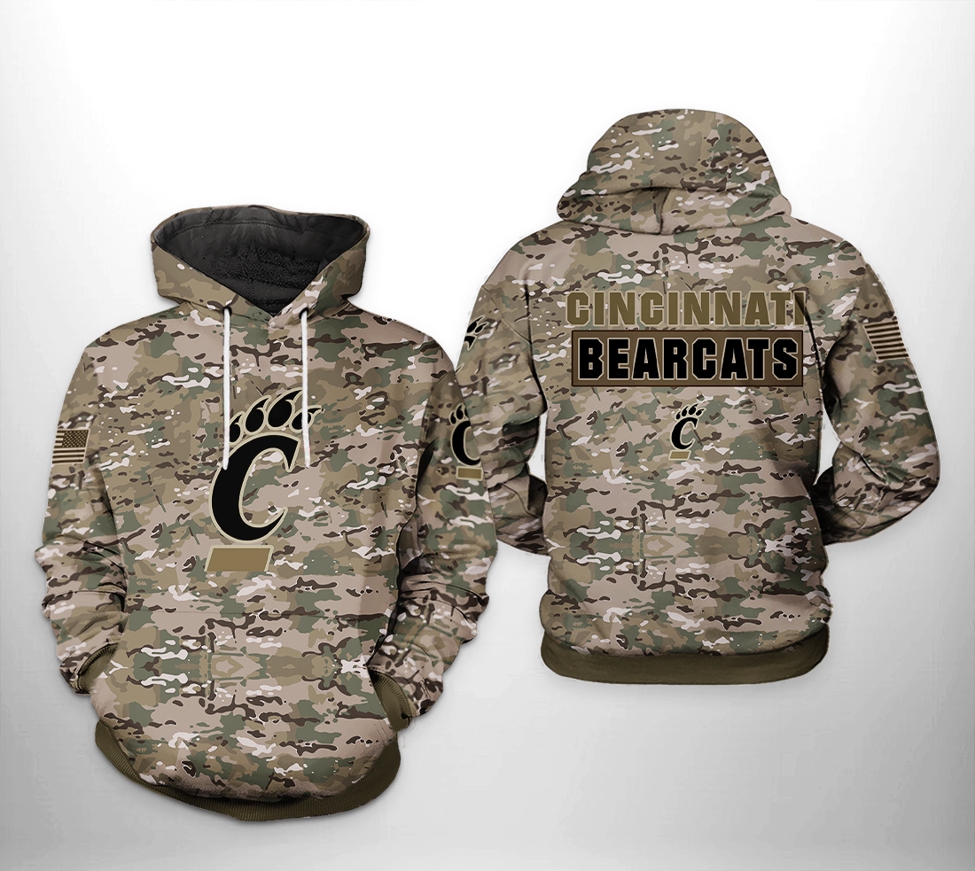 Cincinnati Bearcats Camo Veteran 3D All Over Print Hoodie For Men
