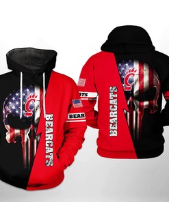 Cincinnati Bearcats Skull 3D All Over Print Hoodie For Men With U.S. Flag