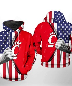 Cincinnati Bearcats U.S. Flag 3D Zip-Up Hoodie For Men With All Over Print
