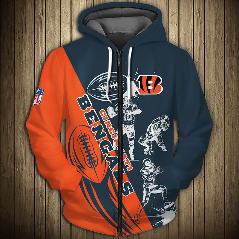 Cincinnati Bengals All Over Print Cartoon Player 3D Zip Hoodie