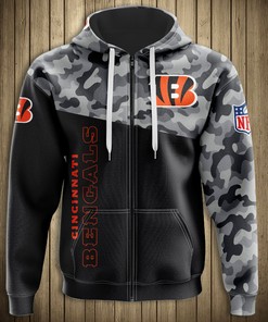 Cincinnati Bengals All Over Print Military Hoodie 3D Zip Hoodie Long Sleeve New Season