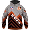 Cincinnati Bengals All Over Print Zip Hoodie Pullover Size S-5Xl