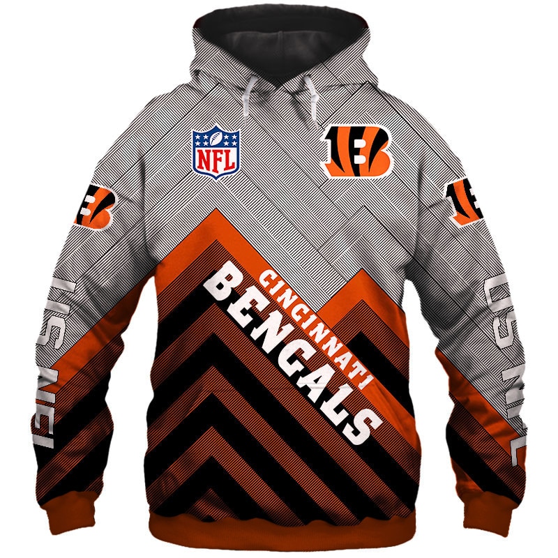 Cincinnati Bengals All Over Print Zip Hoodie Pullover Size S-5Xl