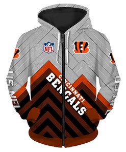 Cincinnati Bengals All Over Print Zip Hoodie Pullover Size S-5Xl