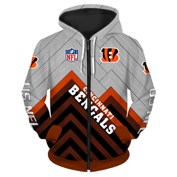 Cincinnati Bengals All Over Print Zip Hoodie Pullover Size S-5Xl