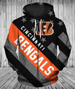 Cincinnati Bengals All Over Print Zipper Hoodie 3D Striped Banner Gifts For Fans