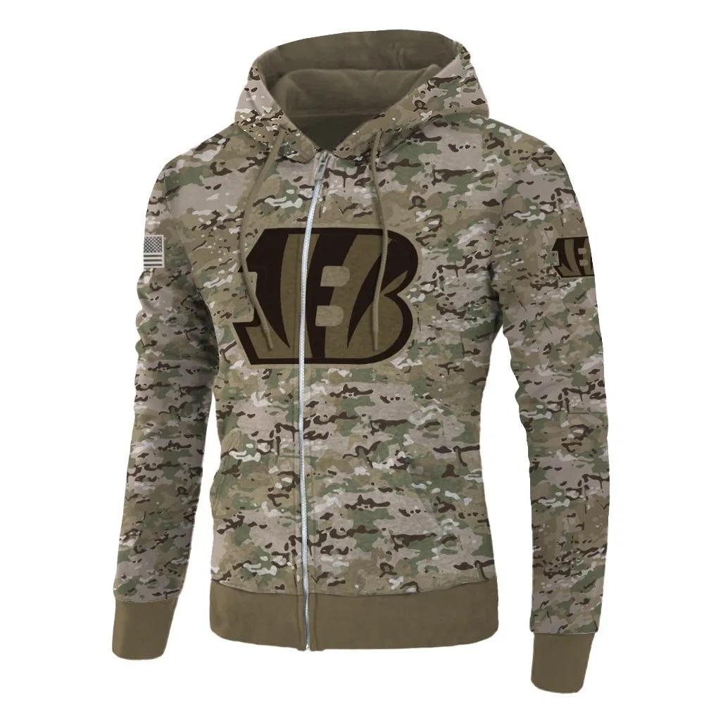 Cincinnati Bengals Army Graphic All Over Print Zip Hoodie Pullover Gift For Fans