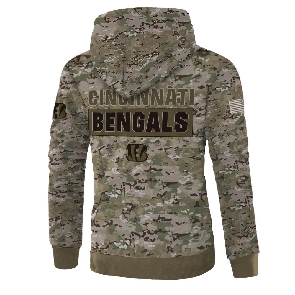 Cincinnati Bengals Army Graphic All Over Print Zip Hoodie Pullover Gift For Fans
