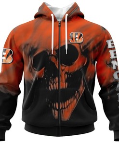 Cincinnati Bengals Custom Name & Number All Over Print Hoodie 3D Skull Gifts For Fans