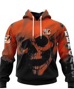Cincinnati Bengals Custom Name & Number All Over Print Hoodie 3D Skull Gifts For Fans
