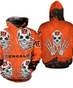 Cincinnati Bengals Halloween Graphic All Over Print Hoodie Skull