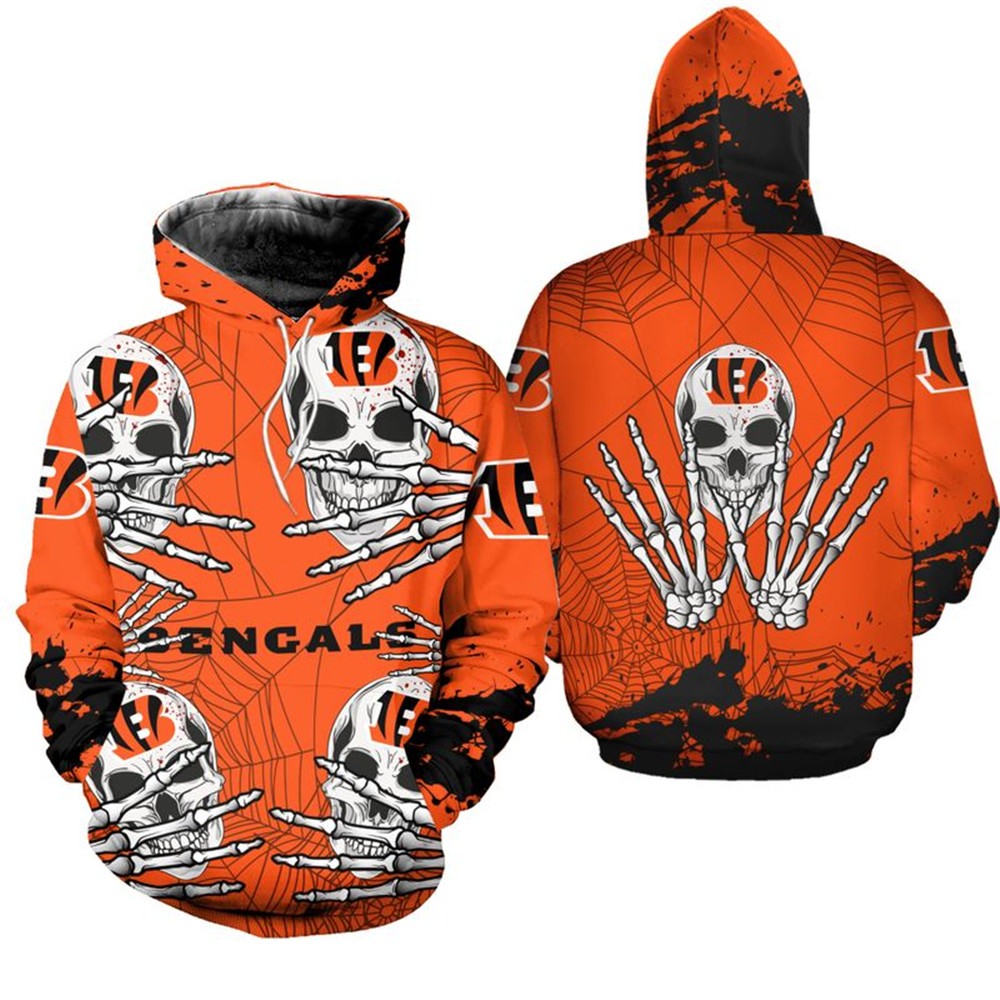 Cincinnati Bengals Halloween Graphic All Over Print Hoodie Skull