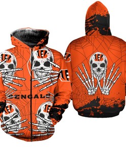 Cincinnati Bengals Halloween Graphic All Over Print Hoodie Skull