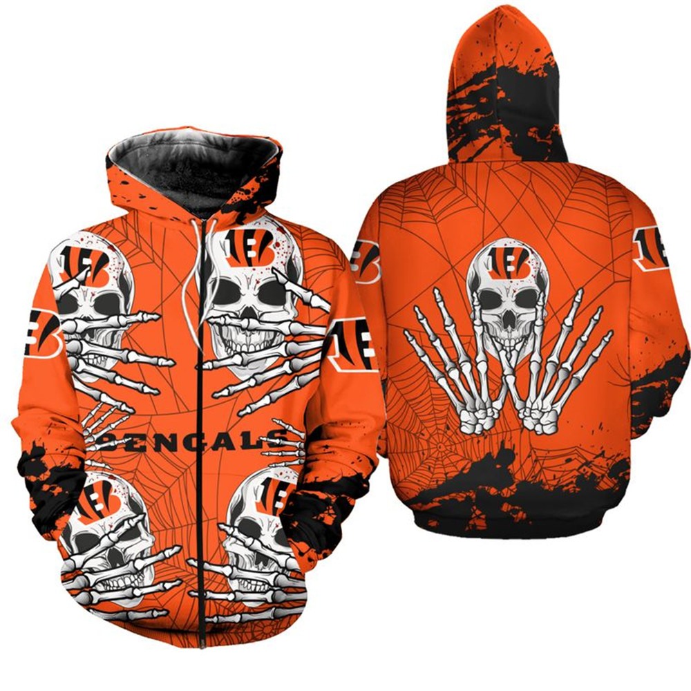 Cincinnati Bengals Halloween Graphic All Over Print Hoodie Skull