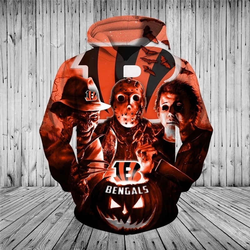 Cincinnati Bengals Horror Night Halloween All Over Print 3D Pullover Hoodie Nfl