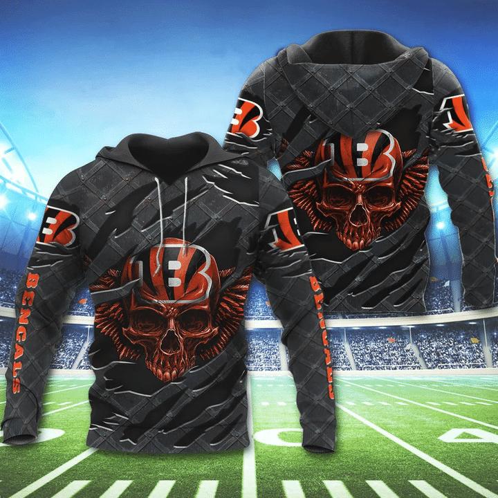 Cincinnati Bengals Skull 3D Hoodie - Great Gift For Fans